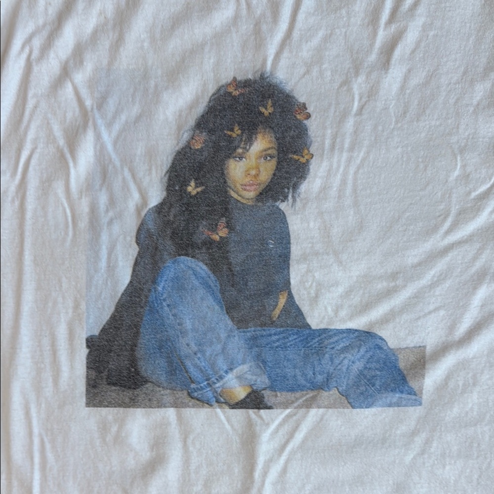 SZA Portrait Graphic T Shirt White XXL 25” Pit to Pit
